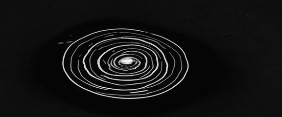 Poster - A black and white of concentric circles, with a single white dot in the center, against a dark background