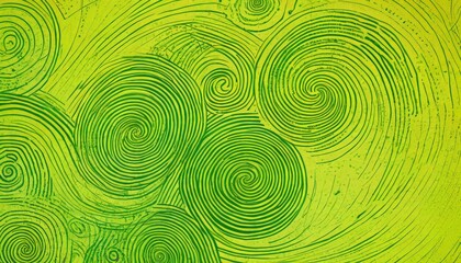 Leinwandbilder - a close-up view of a green and yellow abstract pattern composed of concentric circles and lines, creating a sense of movement and energy.