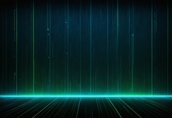 Fototapete - a digital art piece featuring a dark background with vertical lines of varying thicknesses and a bright green light at the bottom center, creating a sense