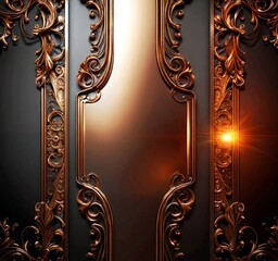 Aufkleber - a dark background with a decorative gold frame in the center, adorned with intricate swirls and curves. A bright light shines through the frame, casting a warm glow on