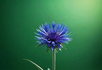 Poster - A vibrant blue flower with long, thin petals stands out against a green background