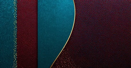 Poster - a striking abstract composition with a deep blue background, a red and gold striped pattern, and a gold curved line
