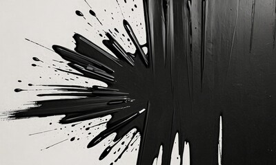 Leinwandbilder - A black and white abstract image featuring a large splash of paint on a white background.