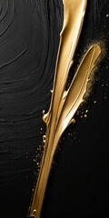 Fototapete - a striking contrast between a black background and a gold-colored, flowing line that appears to be dripping or splashing. The gold line is positioned on the right side of