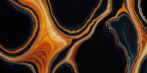 Leinwandbilder - a striking abstract pattern of swirling lines and shapes in black, orange, and white, creating a dynamic and visually captivating composition.