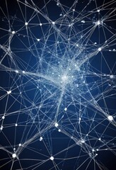 Aufkleber - a complex network of interconnected lines and dots, resembling a web or a network of stars, against a dark blue background