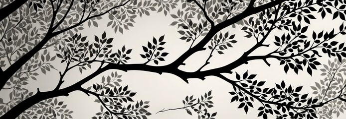 Poster - a striking black and white tree branch with intricate leaf patterns, creating a sense of depth and complexity