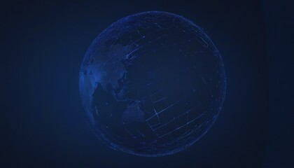 Poster - A digital globe with a network of lines representing the global internet, set against a dark blue background