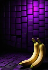 Aufkleber - Two bananas rest on a purple tiled floor, with a backdrop of purple cubes