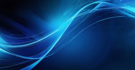 Poster - a dark blue abstract background with a wave-like pattern of blue and white lines, creating a sense of movement and energy