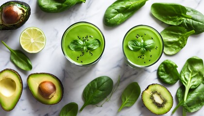 Wall Mural - Vibrant spinach avocado smoothie showcasing a refreshing blend for a healthy lifestyle