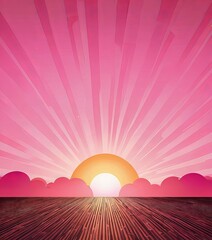 Aufkleber - A vibrant sunset casts a warm glow over a serene landscape, with a wooden path leading towards the horizon and a field of pink and orange flowers in the foreground.