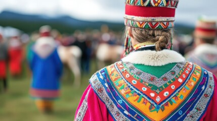 Wall Mural - Vibrant sami cultural festival in lapland: celebrating traditional attire