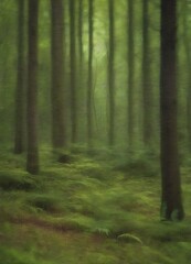 Poster - A forest of tall trees with green foliage, creating a serene and tranquil atmosphere