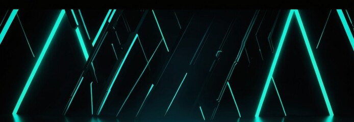 Fototapete - a digital illustration dark background with a geometric pattern of intersecting lines and neon green lights The lines are arranged in a diagonal