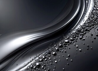 Fototapete - a close-up view dark, glossy surface with a wave-like pattern and scattered metallic particles, creating a visually striking contrast between the smooth, reflective