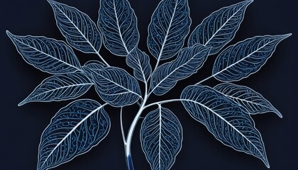 Poster - a stylized illustration plant with intricate blue leaf patterns against a dark background