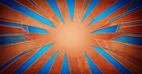 Aufkleber - a vibrant abstract composition with a central orange sunburst and radiating blue and orange lines