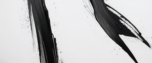 Aufkleber - Abstract black and white image featuring two vertical brushstrokes with splatters and splotches.