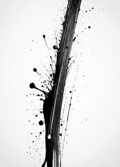 a vertical black line with splashes of black paint or ink, creating a dynamic and abstract visual effect