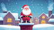© Petzhy - Santa Claus stands cheerfully on chimney, surrounded by snowy winter night. charming scene features cozy houses with glowing windows, evoking festive holiday spirit