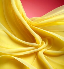 Aufkleber - a close-up view yellow fabric with a flowing, wavy texture, set against a pink background