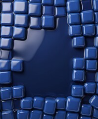 Poster - a blue mosaic composed of numerous small square tiles arranged in a grid-like pattern The tiles are glossy and reflective, creating a visually striking and