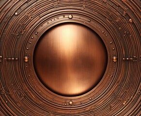 Aufkleber - a circular metallic surface with a shiny, metallic finish and a central, empty space The background is filled with intricate, overlapping metallic patterns, creating a