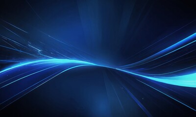 Poster - a dark blue abstract background with a curved, blue line that appears to be moving across the frame, creating a sense of motion and dynamism.