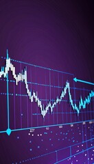 Leinwandbilder - The displays a financial chart with a blue and purple gradient background, featuring a series of lines and dots representing stock market data