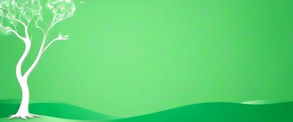Poster - A white tree with a bird perched on one of its branches stands against a green background with a wavy pattern