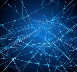 Fototapete - a complex network of interconnected lines and dots, creating a visually striking abstract pattern against a dark blue background.