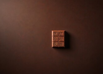 A square chocolate bar with intricate designs rests on a dark brown background