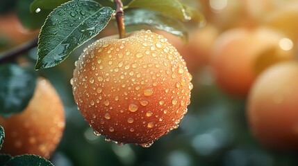 Canvas Print - Close-up of a Ripe Red Apple Covered in Dew Drops