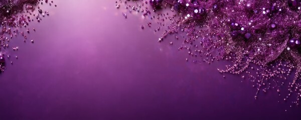 Poster - a purple background adorned with a scattering of small, round, purple beads and a few strands of purple wire, creating a festive and decorative effect