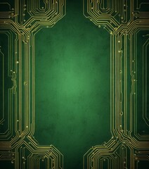 Fototapete - a green circuit board with gold lines and dots, creating a striking contrast against the dark background