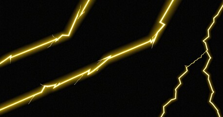 Poster - a close-up view of several bright yellow lightning bolts against a black background