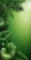 Poster - A lush, tropical scene with palm leaves in various shades of green against a vibrant green background