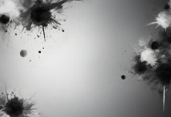 Poster - Abstract black and white featuring splatters, splotches, and splotches of ink or paint on a light background