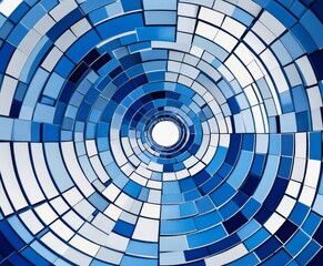 Poster - a captivating abstract pattern composed of blue and white rectangular tiles arranged in a circular fashion, creating a sense of depth and dimensionality