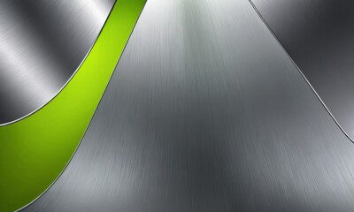 Poster - a metallic surface with a gradient of metallic colors, including silver and green The silver and green sections are curved, creating a sense of movement and dynamism The
