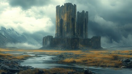 Canvas Print - A Lonely Castle in a Misty Landscape