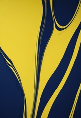 Poster - a close-up view of a vibrant abstract painting, featuring bold strokes of yellow and blue paint on a dark blue background.