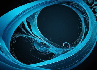 Poster - a striking abstract composition of blue and black swirls and curves, creating a sense of movement and dynamism