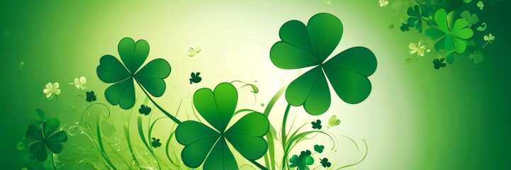 Poster - St Patrick's Day: A St Patrick's Day-themed wallpaper with three large clover flowers and smaller clover flowers scattered throughout the background