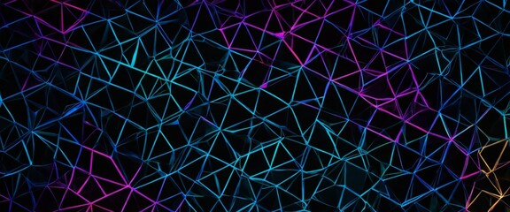 Leinwandbilder - a complex network of intersecting lines and triangles in various shades of blue, purple, and pink, creating a visually striking abstract pattern.