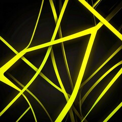 Poster - a complex arrangement of intersecting yellow and black lines, creating a visually striking abstract pattern against a dark background