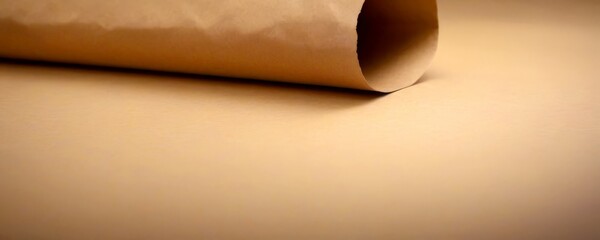 Leinwandbilder - A close-up view piece of brown paper, possibly parchment or wrapping paper, with a slight curl and a shadow cast on a light brown surface