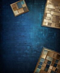 Fototapete - a dark blue background with three distinct geometric shapes in gold and brown, arranged in a triangular formation