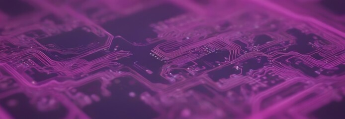 Fototapete - a close-up view circuit board with intricate patterns and lines, in a purple color